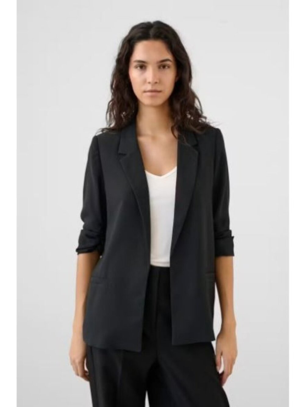 Nine West Blazer Jacket Size Large Black Open Three Quarter Sleeves Notch Lapels